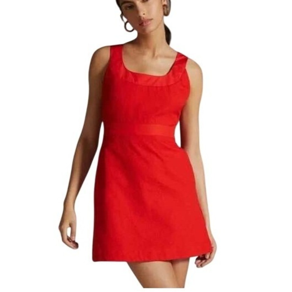 Maeve Anthropologie Red Textured Mini Dress Back Cutout Scoop Neck Size 6